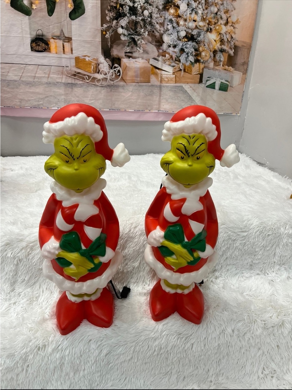 2 Grinch Santa Figurine Holiday Decor - Red & Green